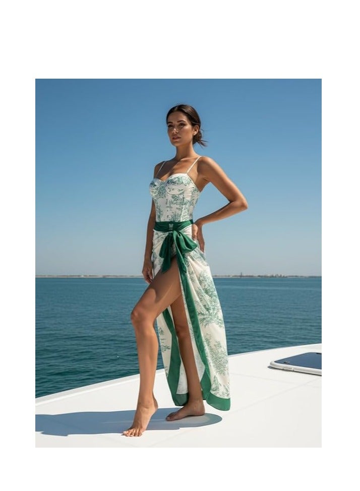 Showday European American Women's Bikini Bathing Suit Women's One Piece Swimsuit with Beach Cover up Wrap Skirt Floral Tummy Control Tankini Set 2 Piece Swimsuit Outfits - Image 4